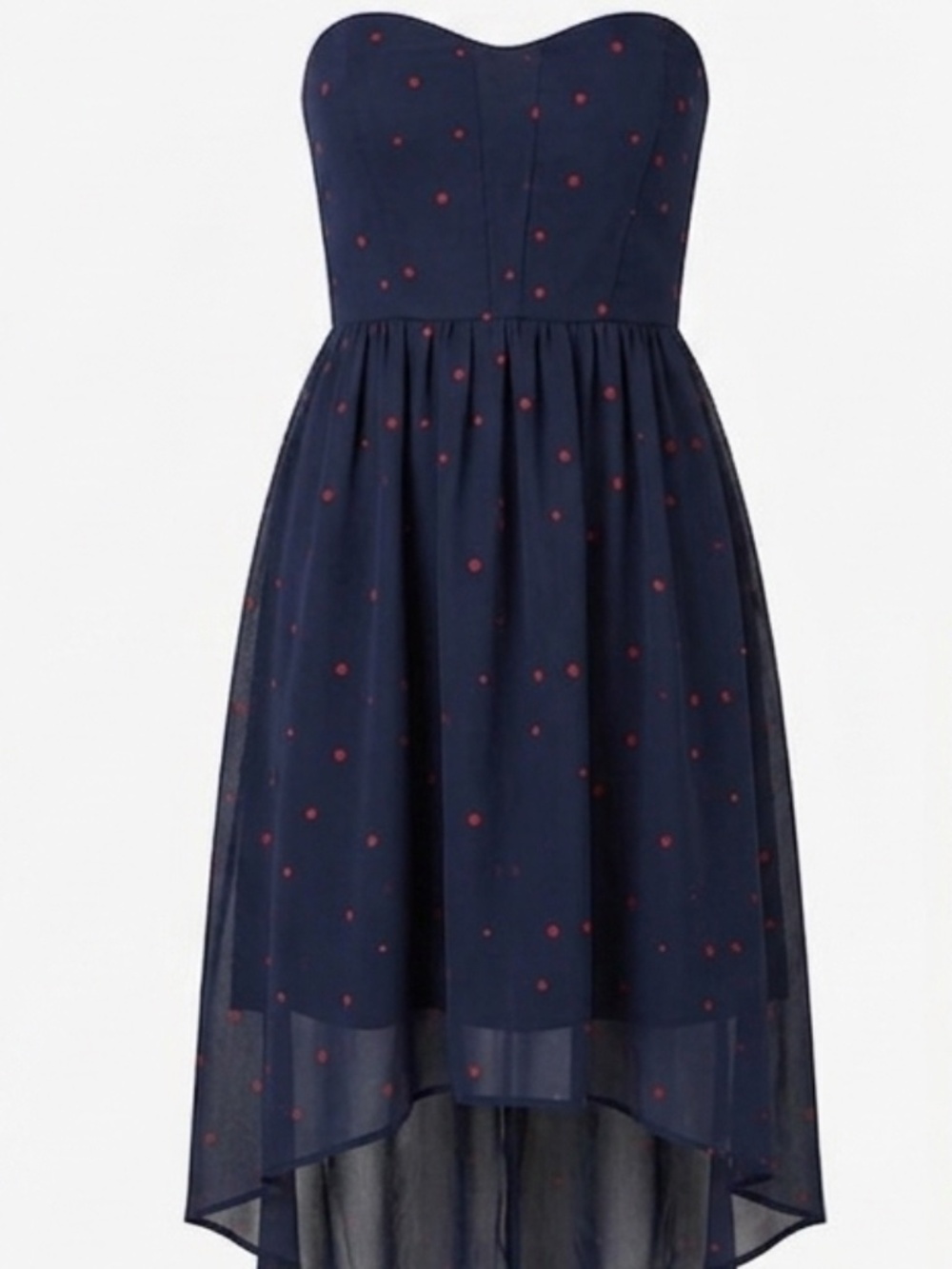 City Triangles Navy Blue Heart Print Strapless High Low Corset Dress Size 7